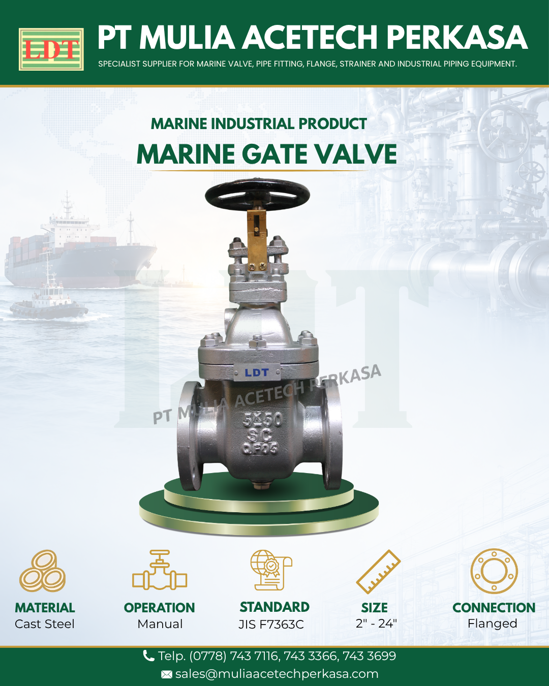 Marine Gate Valve 5K Cast Steel JIS F7363C