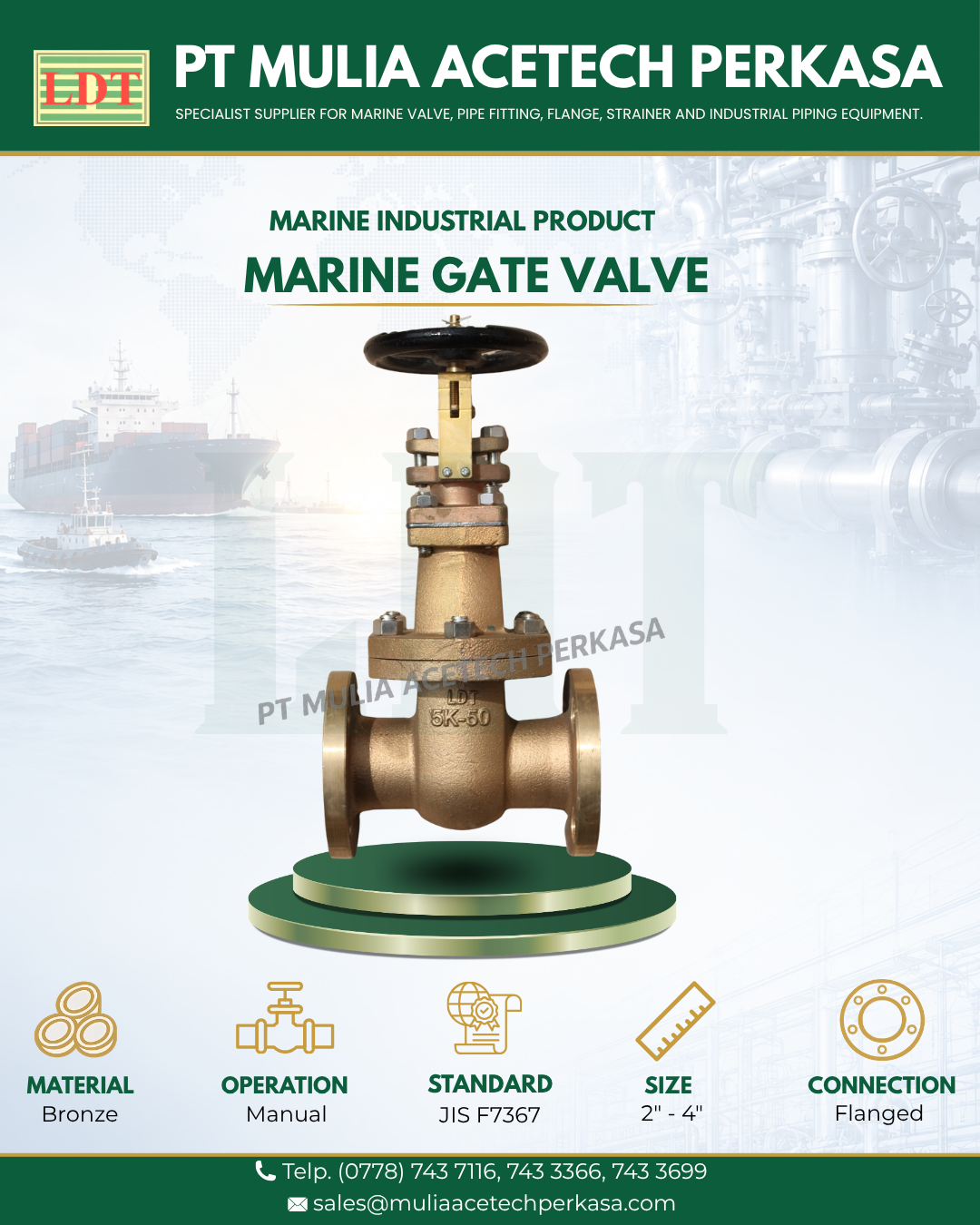 Marine Gate Valve 5K Bronze JIS F7367 (2)