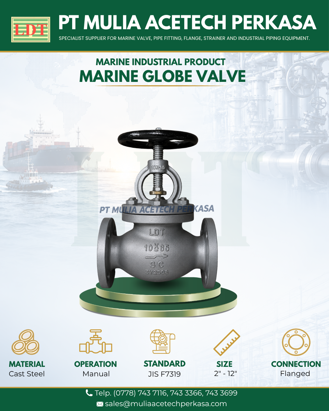 Marine Globe Valve 10K Cast Steel JIS F7319